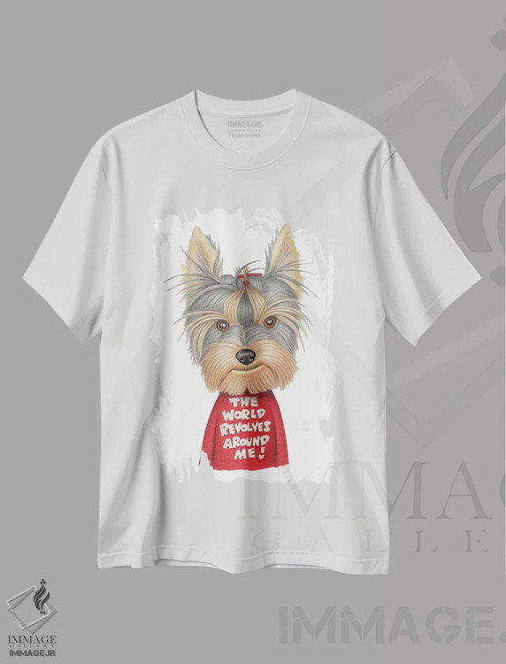 تیشرت سفید طرح دار یورکشایر تریر دور من می چرخد، تزئینی اثر دنی گوردون | فروشگاه ایماژ