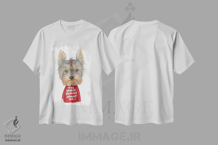 تیشرت سفید طرح دار یورکشایر تریر دور من می چرخد، تزئینی اثر دنی گوردون | فروشگاه ایماژ