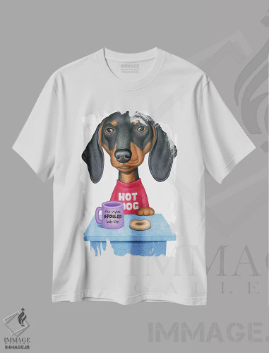 تیشرت سفید طرح دار داشهوند سیاه و قهوه ای با قهوه، تزئینی اثر دنی گوردون | فروشگاه ایماژ