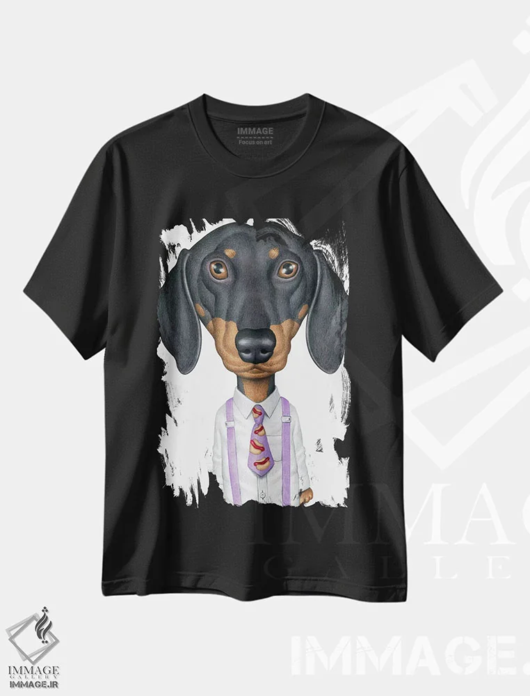 تیشرت مشکی طرح دار داشهوند با کراوات، تزئینی اثر دنی گوردون | فروشگاه ایماژ