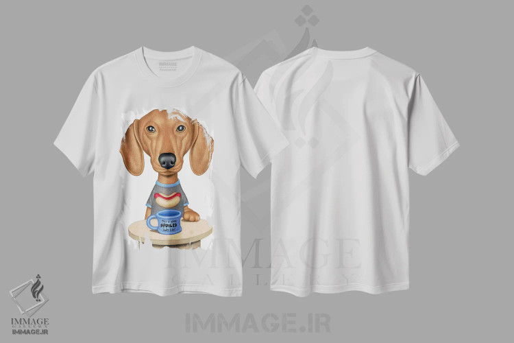 تیشرت سفید طرح دار داشهوند قهوه ای با قهوه، تزئینی اثر دنی گوردون | فروشگاه ایماژ