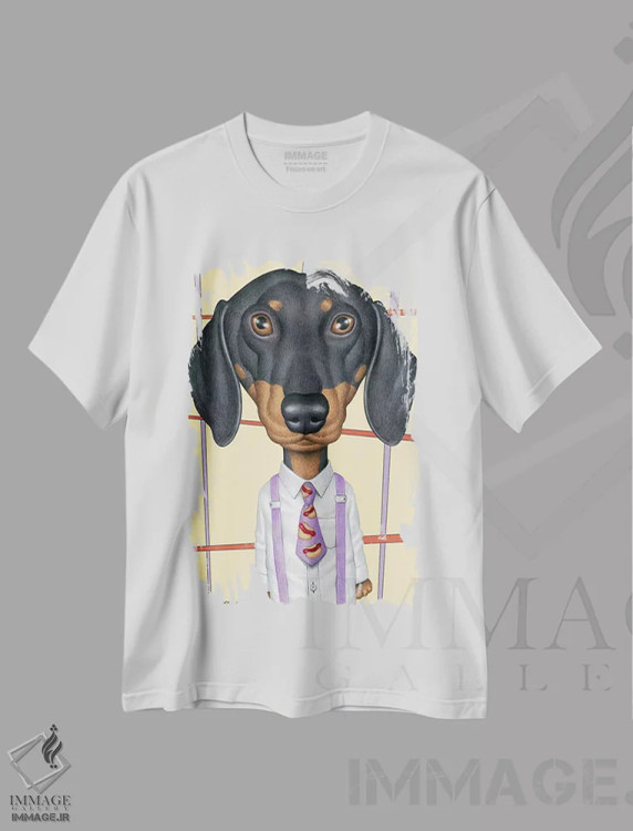 تیشرت سفید طرح دار داشهوند با کراوات و خط خطی، تزئینی اثر دنی گوردون | فروشگاه ایماژ
