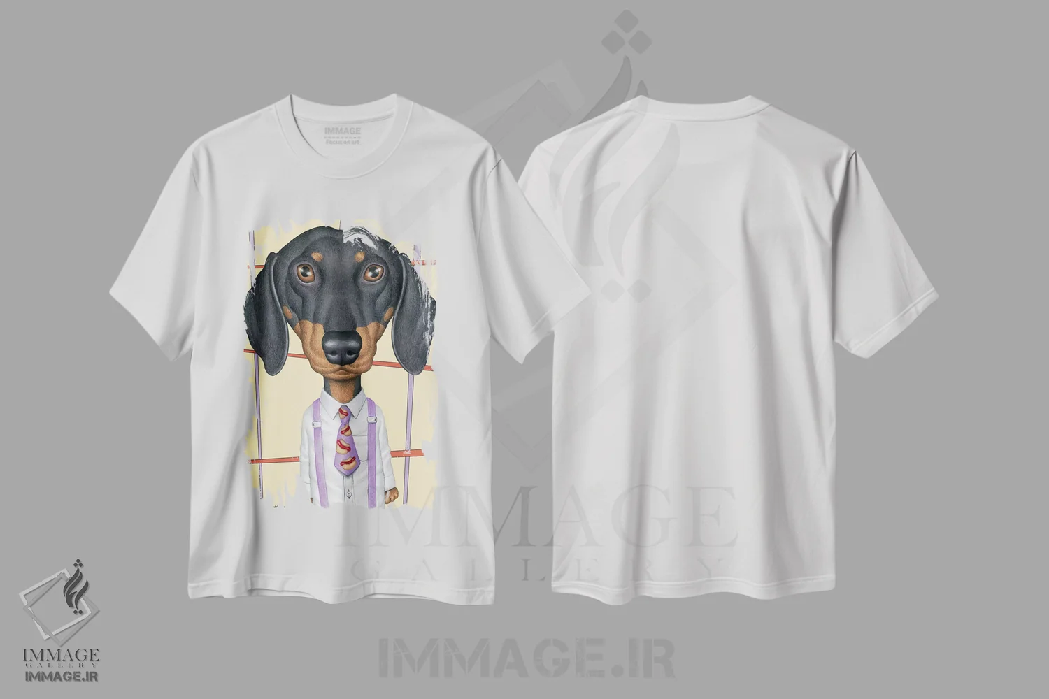 تیشرت سفید طرح دار داشهوند با کراوات و خط خطی، تزئینی اثر دنی گوردون | فروشگاه ایماژ