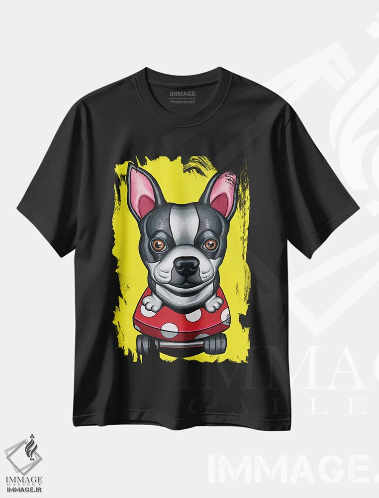 تیشرت مشکی طرح دار تریر بوستون روی اسکیت بورد، تزئینی اثر دنی گوردون | فروشگاه ایماژ