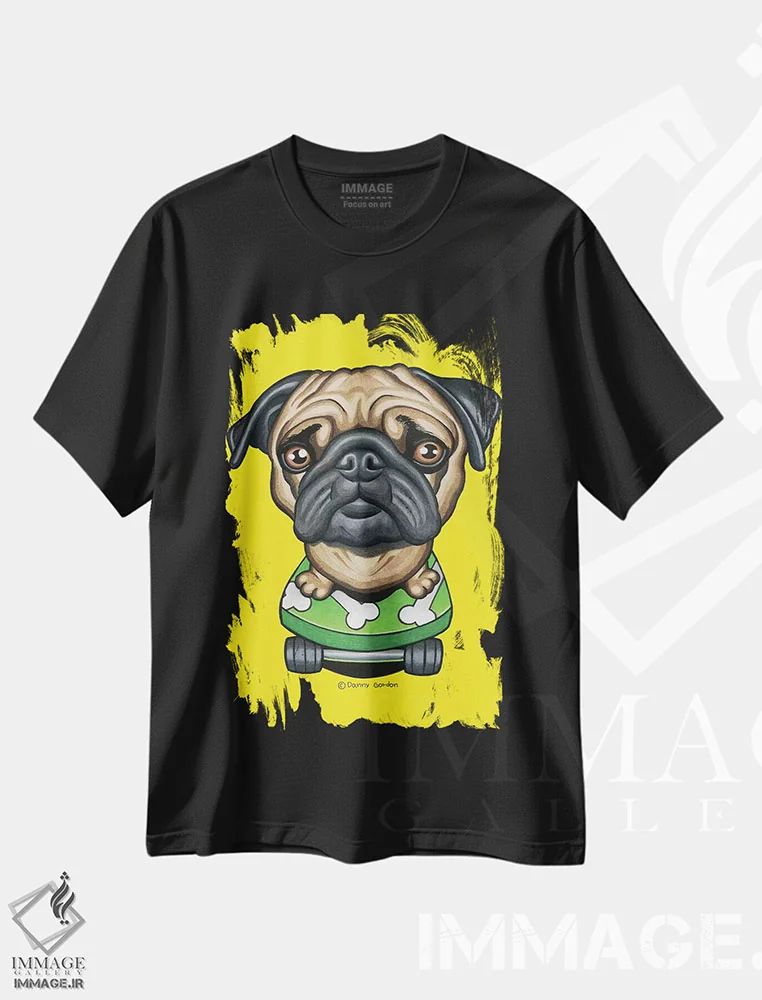 تیشرت مشکی طرح دار پاگ با اسکیت بورد استخوانی، تزئینی اثر دنی گوردون | immage.ir