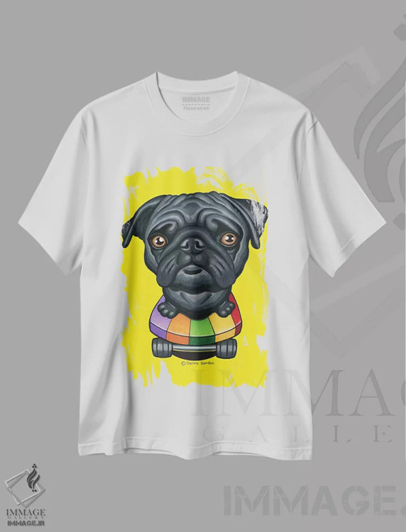 تیشرت سفید طرح دار پاگ با اسکیت بورد راه راه، تزئینی اثر دنی گوردون | immage.ir