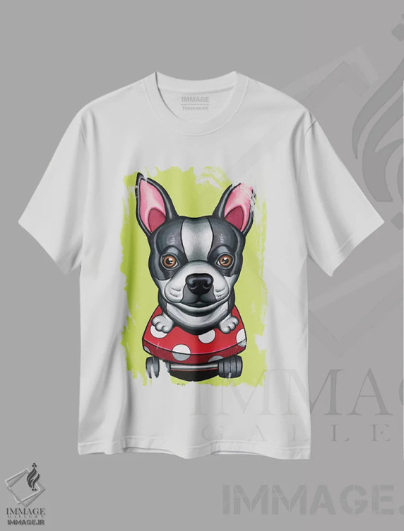 تیشرت سفید طرح دار تریر بوستون با اسکیت بورد لیمویی، تزئینی اثر دنی گوردون | فروشگاه ایماژ