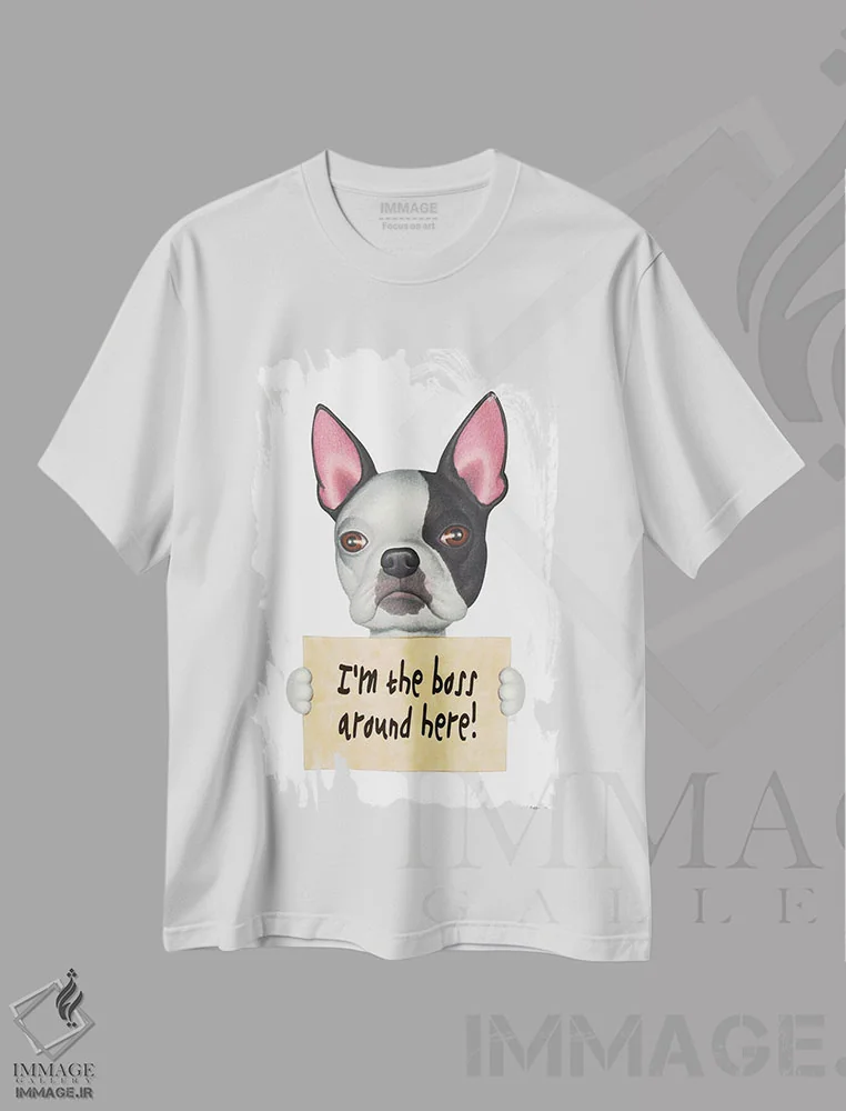 تیشرت سفید طرح دار تریر بوستون: من رئیس هستم، تزئینی اثر دنی گوردون | فروشگاه ایماژ