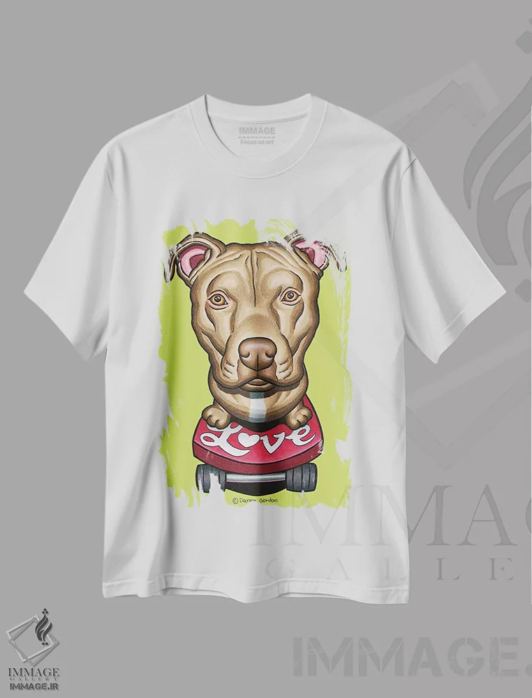تیشرت سفید طرح دار پیت بول با اسکیت بورد و عشق، تزئینی اثر دنی گوردون | immage.ir