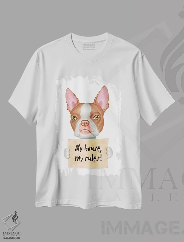 تیشرت سفید طرح دار خانهٔ من توسط تریر بوستون، تزئینی اثر دنی گوردون | immage.ir