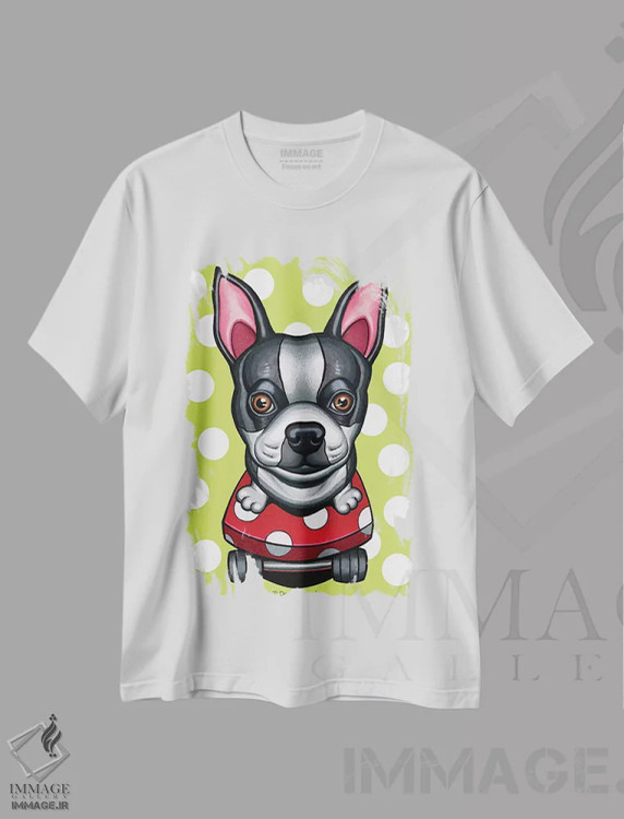 تیشرت سفید طرح دار تریر بوستون با اسکیت بورد دایره های سفید، تزئینی اثر دنی گوردون | فروشگاه ایماژ