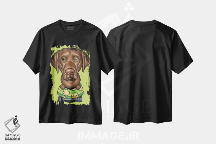 تیشرت مشکی طرح دار لابرادور رتریور با اسکیت بورد لیمویی، تزئینی اثر دنی گوردون | immage.ir