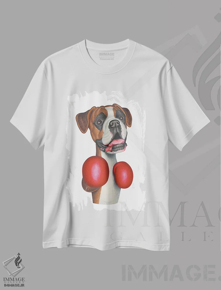 تیشرت سفید طرح دار باکسر بوکسور، تزئینی اثر دنی گوردون | فروشگاه ایماژ