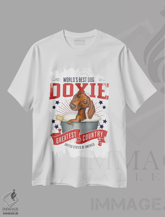 تیشرت سفید طرح دار داشهوند در وان کف آلود آمریکا، هنر دیجیتال اثر دنی گوردون | immage.ir