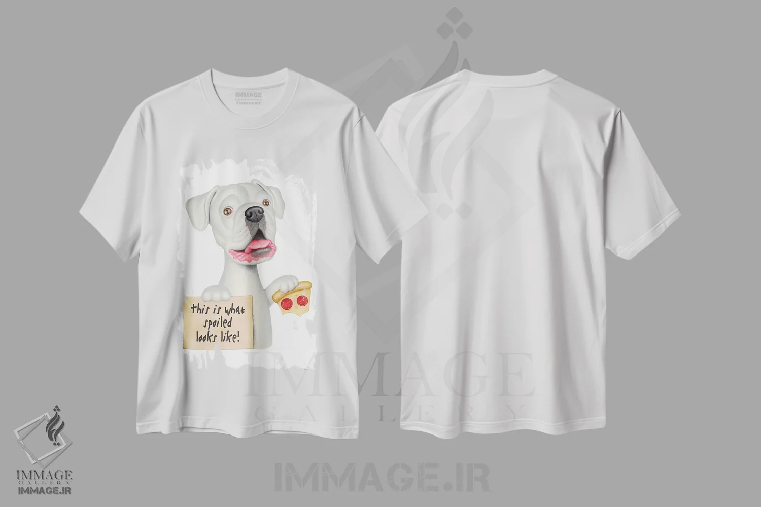 تیشرت سفید طرح دار باکسر قیافه لوس شده با پیتزا، تزئینی اثر دنی گوردون | immage.ir