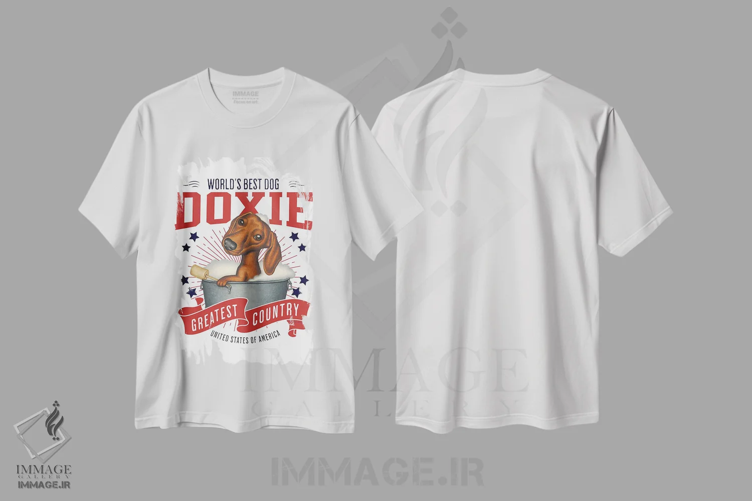 تیشرت سفید طرح دار داشهوند در وان کف آلود آمریکا، هنر دیجیتال اثر دنی گوردون | immage.ir