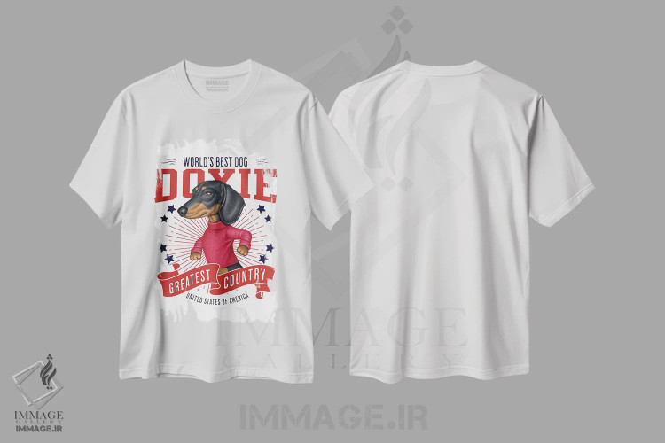 تیشرت سفید طرح دار داشهوند مشکی با ژاکت قرمز آمریکا، هنر دیجیتال اثر دنی گوردون | immage.ir