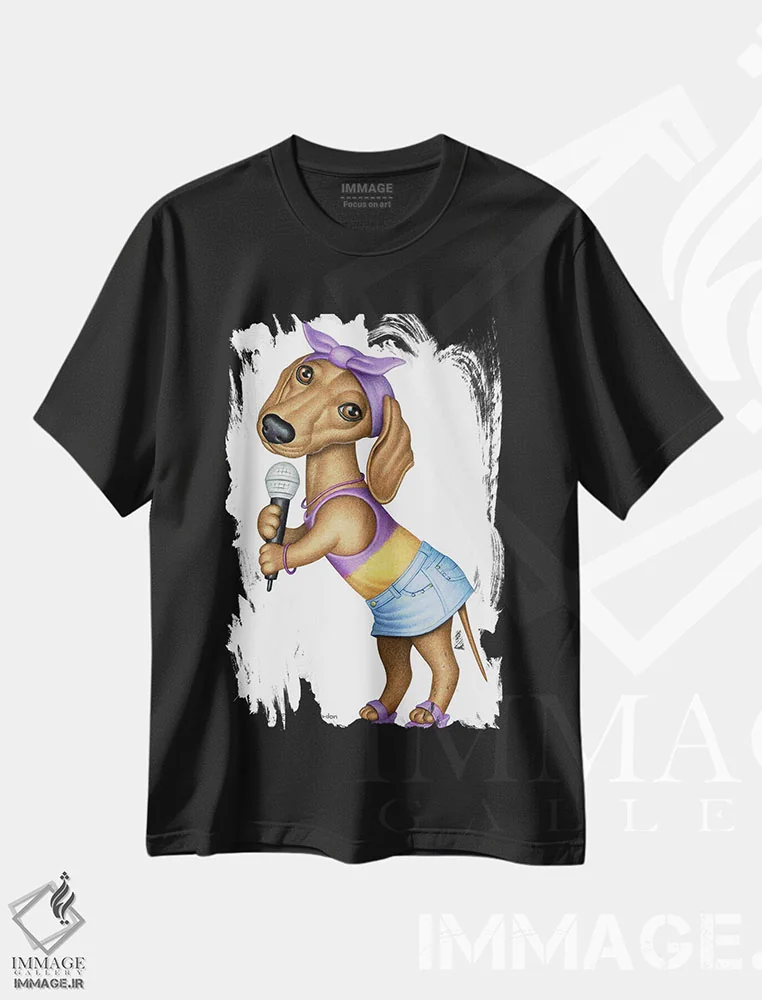 تیشرت مشکی طرح دار داشهوند خواننده، هنر دیجیتال اثر دنی گوردون | فروشگاه ایماژ