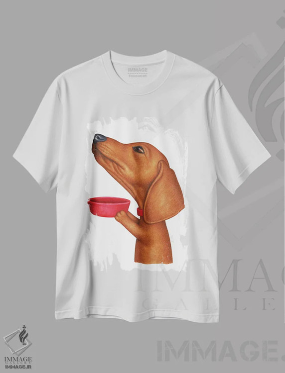 تیشرت سفید طرح دار داشهوند: لطفاً کاسه رو پُر کن، تزئینی اثر دنی گوردون | فروشگاه ایماژ