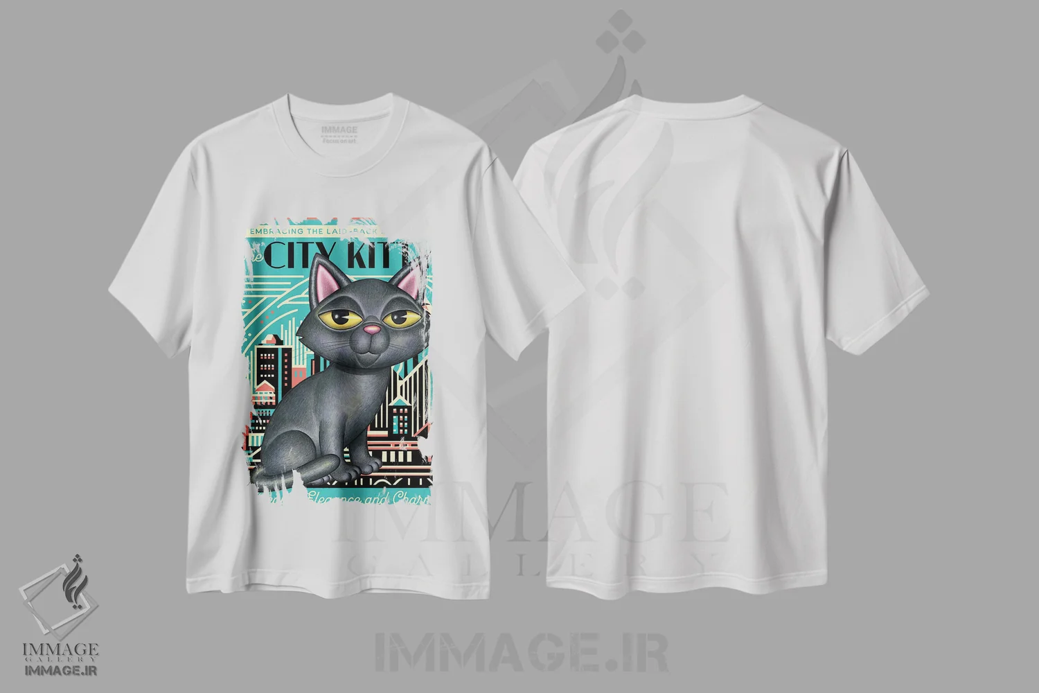 تیشرت سفید طرح دار گربه مشکی، گربه شهری، هنر دیجیتال اثر دنی گوردون | immage.ir