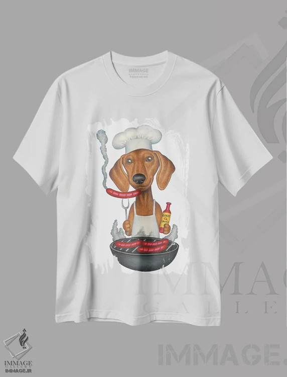 تیشرت سفید طرح دار داشهوند در حال کباب پزی، تزئینی اثر دنی گوردون | فروشگاه ایماژ