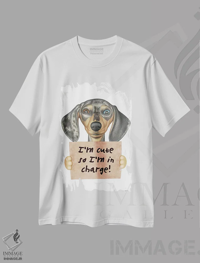 تیشرت سفید طرح دار داشهوند: من بامزه ام، دو رنگ چشم، تزئینی اثر دنی گوردون | immage.ir