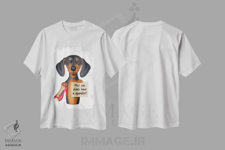 تیشرت سفید طرح دار داشهوند بدون جغجغه، تزئینی اثر دنی گوردون | فروشگاه ایماژ