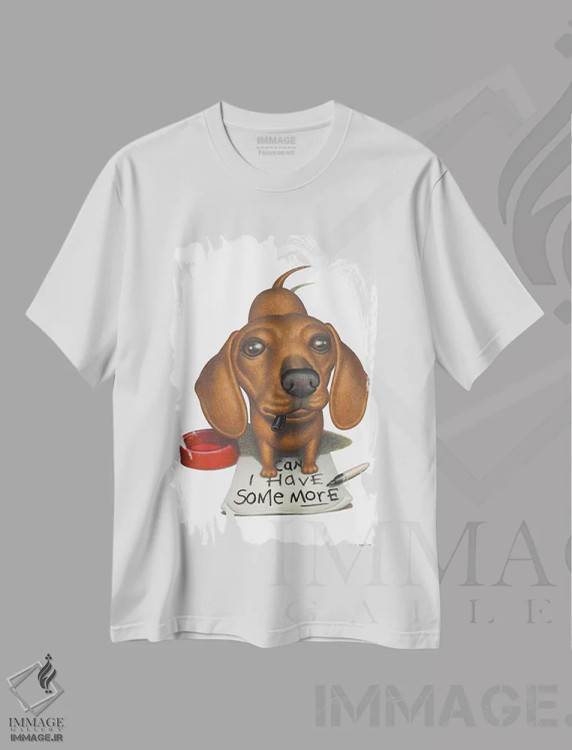 تیشرت سفید طرح دار داشهوند: بیشتر می خوای؟، تزئینی اثر دنی گوردون | فروشگاه ایماژ
