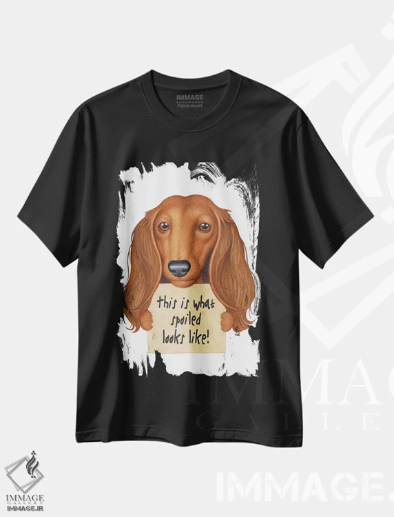 تیشرت مشکی طرح دار داشهوند قیافه لوس شده، تزئینی اثر دنی گوردون | فروشگاه ایماژ