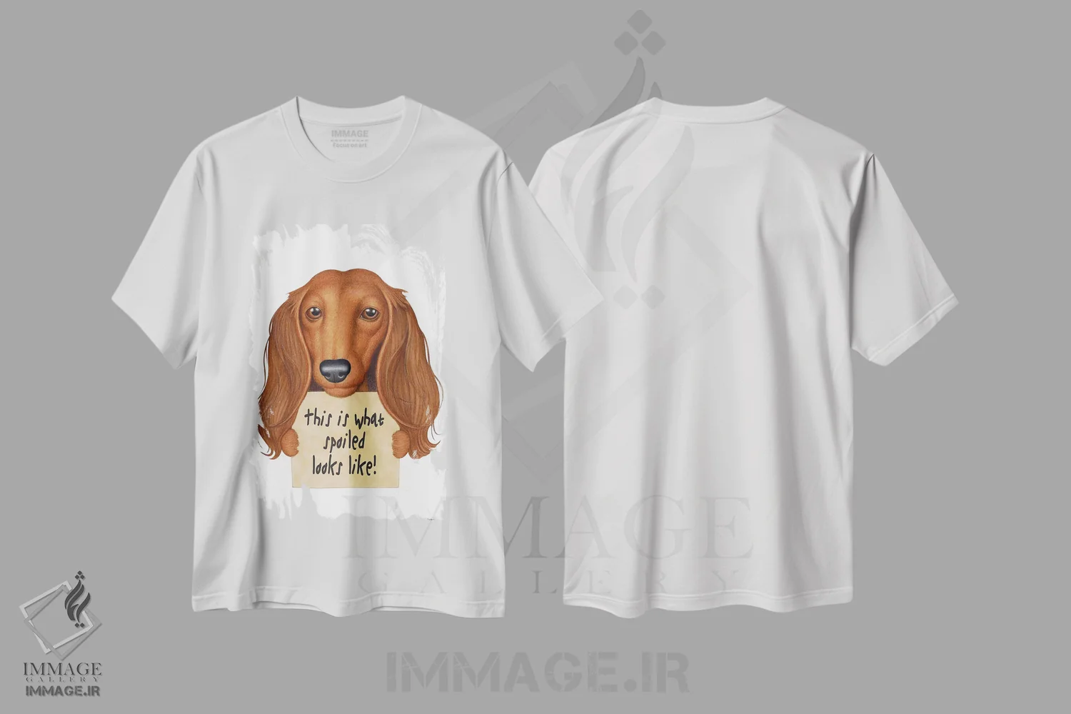 تیشرت سفید طرح دار داشهوند قیافه لوس شده، تزئینی اثر دنی گوردون | immage.ir