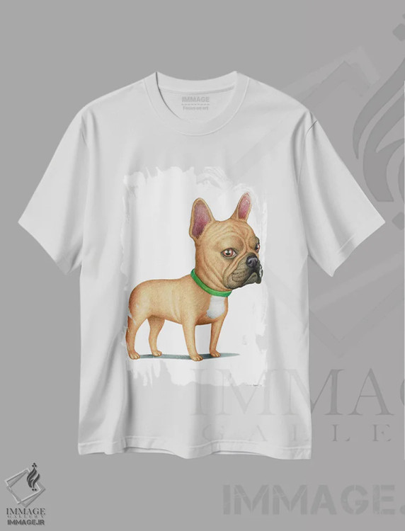 تیشرت سفید طرح دار فرنچ بولداگ طلایی، تزئینی اثر دنی گوردون | immage.ir
