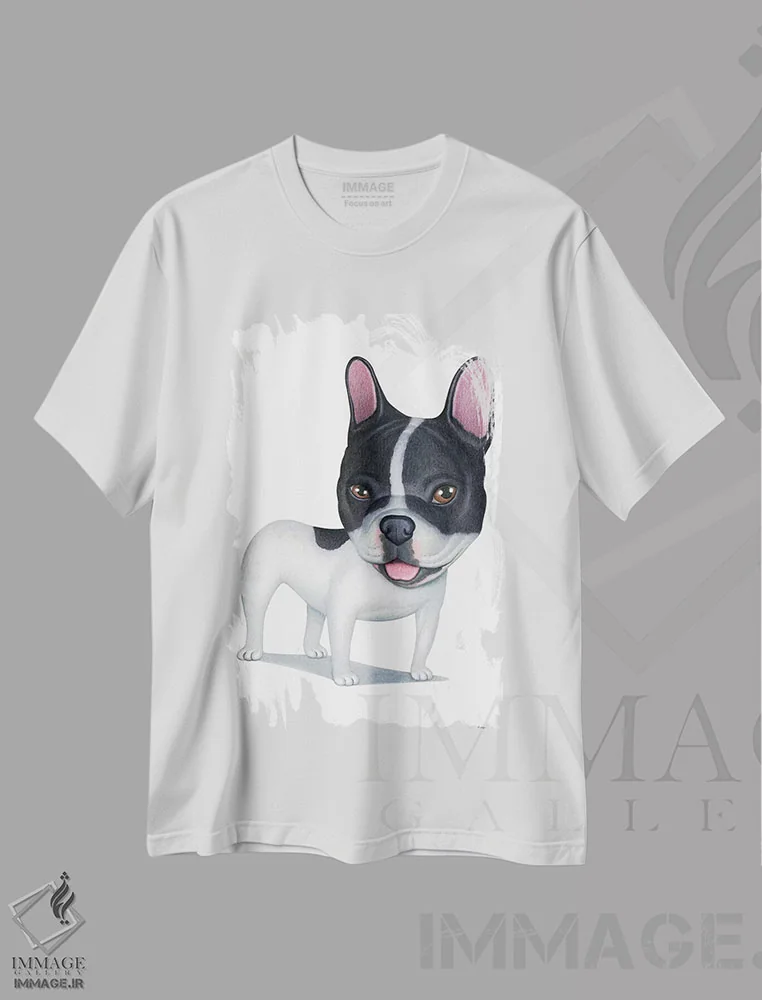 تیشرت سفید طرح دار فرنچ بولداگ سیاه و سفید، تزئینی اثر دنی گوردون | فروشگاه ایماژ