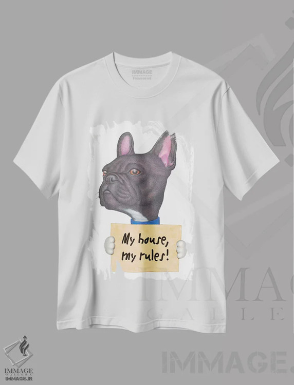 تیشرت سفید طرح دار خانه من، فرنچ بولداگ، تزئینی اثر دنی گوردون | فروشگاه ایماژ