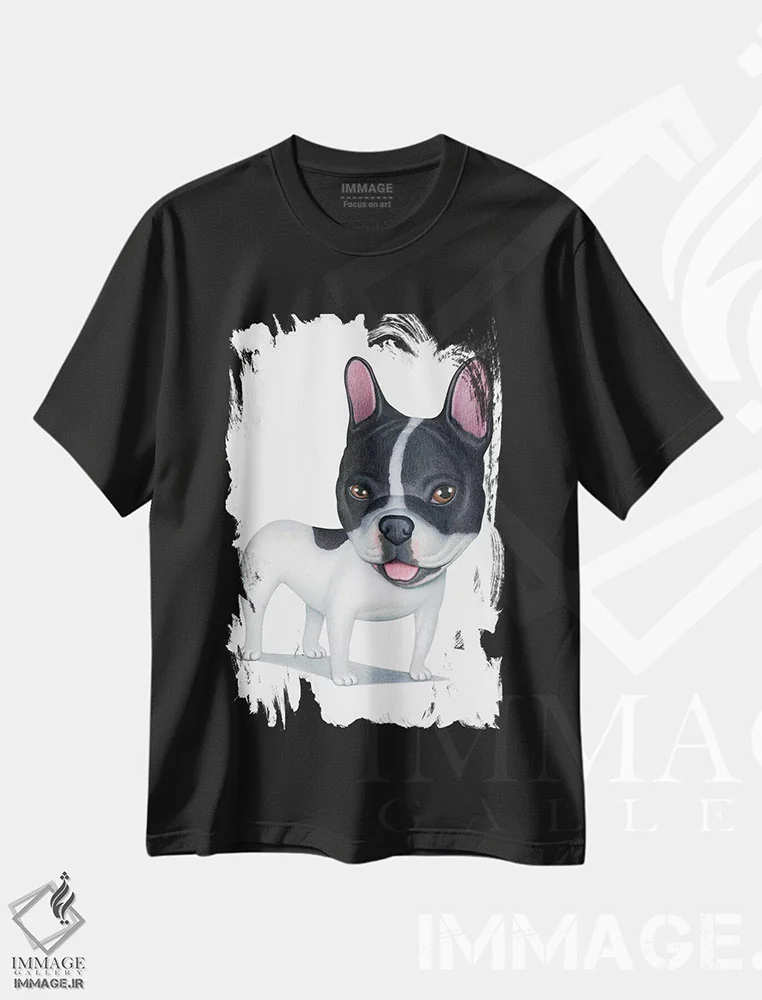تیشرت مشکی طرح دار فرنچ بولداگ سیاه و سفید، تزئینی اثر دنی گوردون | immage.ir