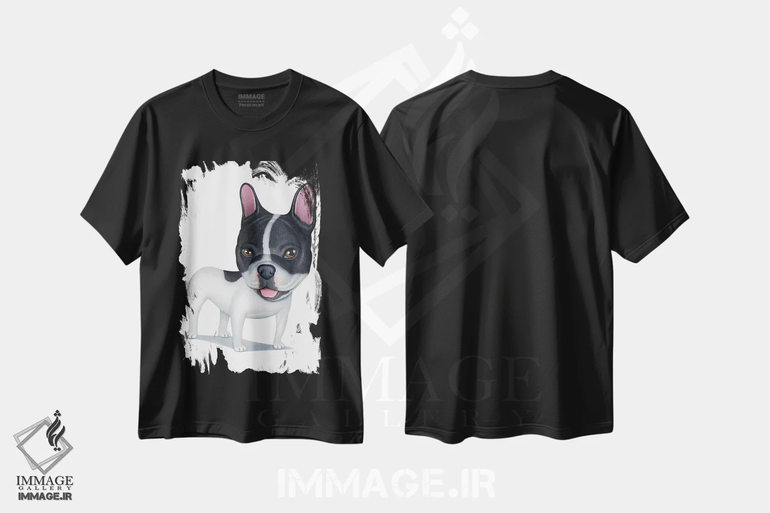 تیشرت مشکی طرح دار فرنچ بولداگ سیاه و سفید، تزئینی اثر دنی گوردون | immage.ir