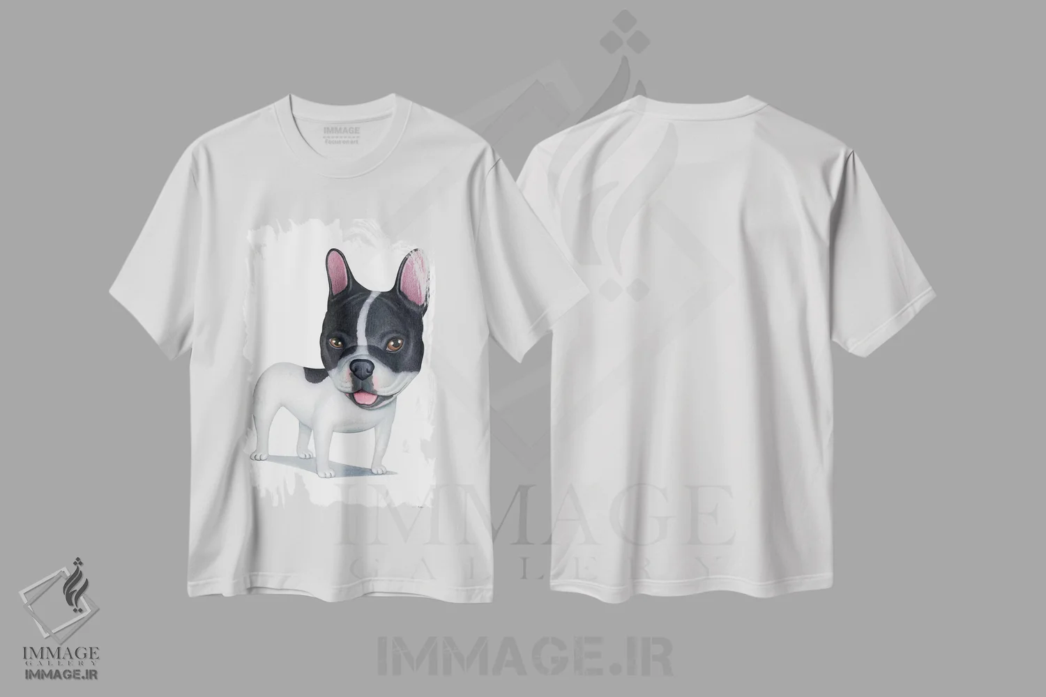 تیشرت سفید طرح دار فرنچ بولداگ سیاه و سفید، تزئینی اثر دنی گوردون | فروشگاه ایماژ