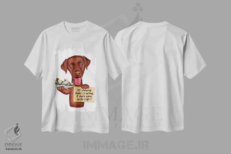 تیشرت سفید طرح دار لابرادور رتریور: نمی خوام حق با من باشه - قرمز، تزئینی اثر دنی گوردون | فروشگاه ایماژ