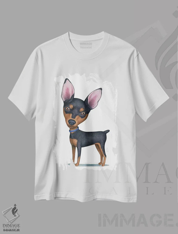 تیشرت سفید طرح دار مینیاتور پینشر، تزئینی اثر دنی گوردون | فروشگاه ایماژ