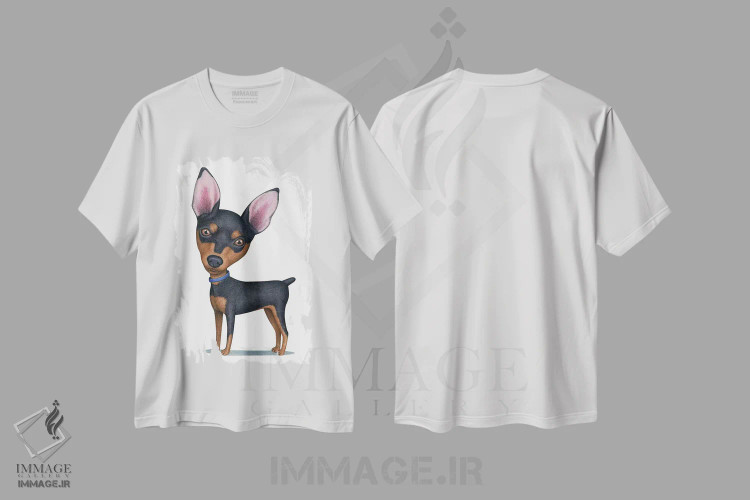 تیشرت سفید طرح دار مینیاتور پینشر، تزئینی اثر دنی گوردون | فروشگاه ایماژ