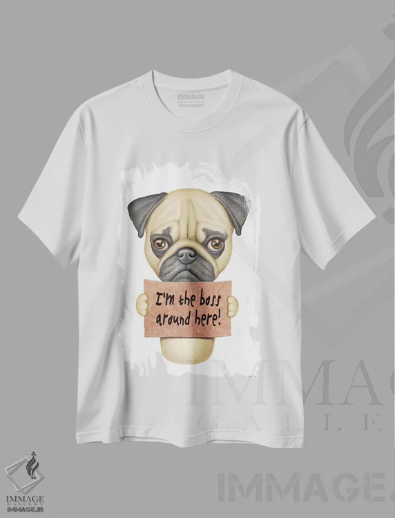 تیشرت سفید طرح دار پاگ: من رئیس هستم، تزئینی اثر دنی گوردون | فروشگاه ایماژ