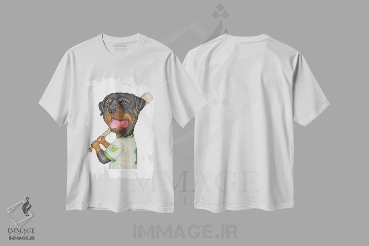 تیشرت سفید طرح دار روتوایلر بازیکن بیسبال، تزئینی اثر دنی گوردون | فروشگاه ایماژ