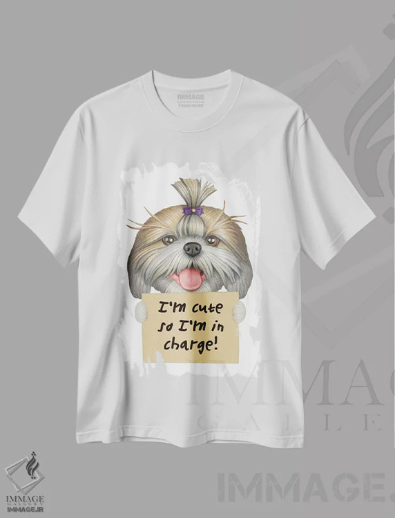 تیشرت سفید طرح دار شیه تزو: من بامزه ام، تزئینی اثر دنی گوردون | فروشگاه ایماژ