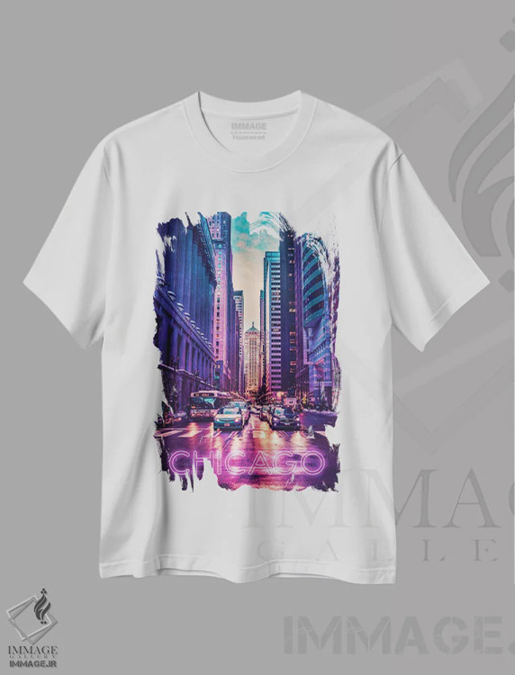 تیشرت سفید طرح دار شیکاگو، هنر دیجیتال اثر دانی آرت | فروشگاه ایماژ