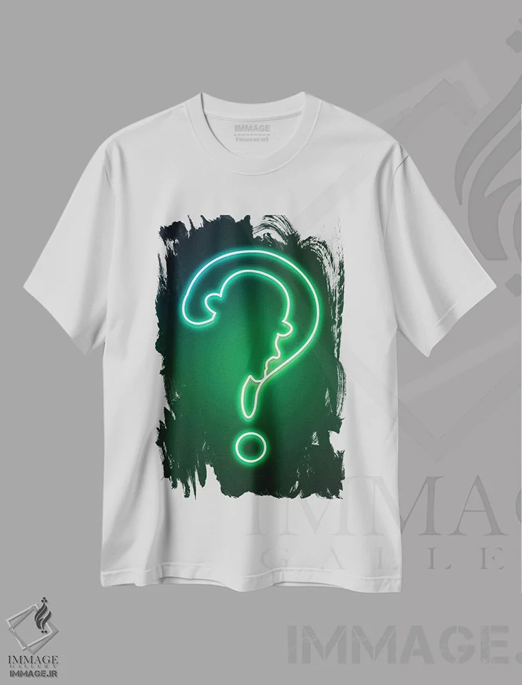 تیشرت سفید طرح دار معمای نئونی، هنر دیجیتال اثر دانی آرت | فروشگاه ایماژ