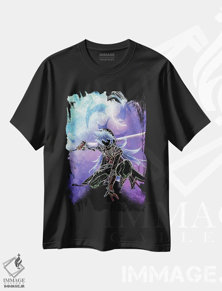 تیشرت مشکی طرح دار روح گرگ برقی، هنر دیجیتال اثر دانی آرت | فروشگاه ایماژ