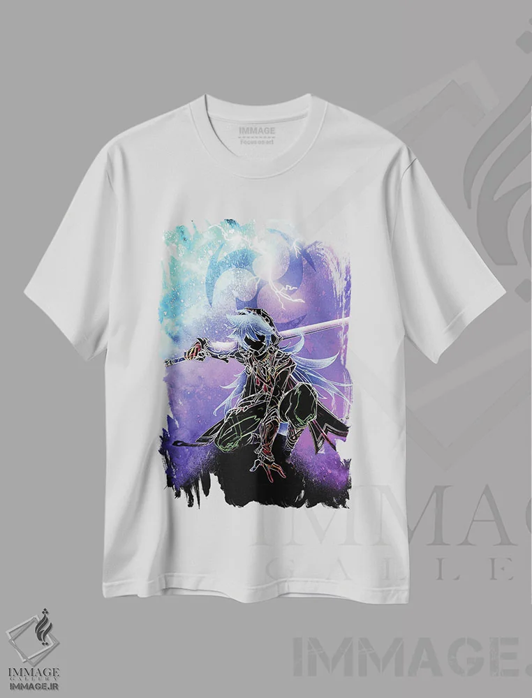 تیشرت سفید طرح دار روح گرگ برقی، هنر دیجیتال اثر دانی آرت | immage.ir