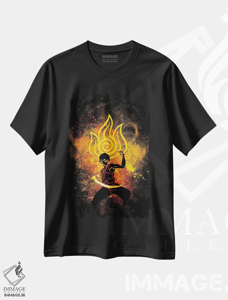 تیشرت مشکی طرح دار هنر آتش، هنر دیجیتال اثر دانی آرت | فروشگاه ایماژ