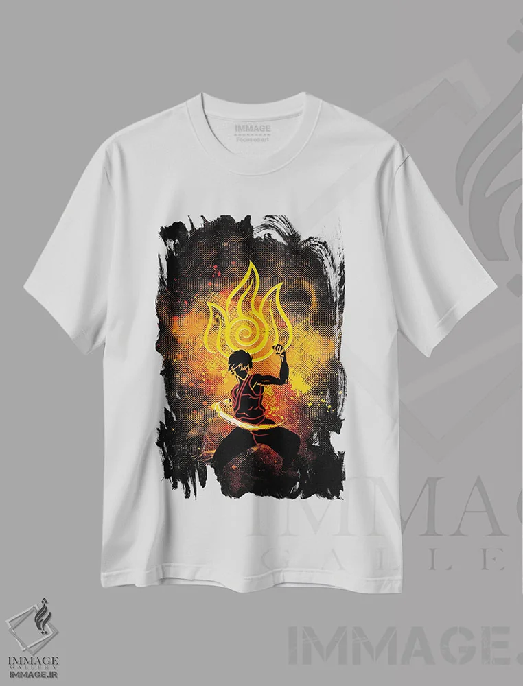 تیشرت سفید طرح دار هنر آتش، هنر دیجیتال اثر دانی آرت | immage.ir