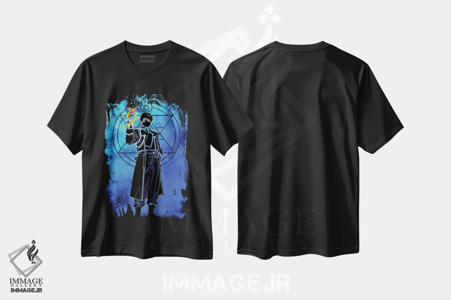 تیشرت مشکی طرح دار روح کیمیاگر آتش، هنر دیجیتال اثر دانی آرت | فروشگاه ایماژ