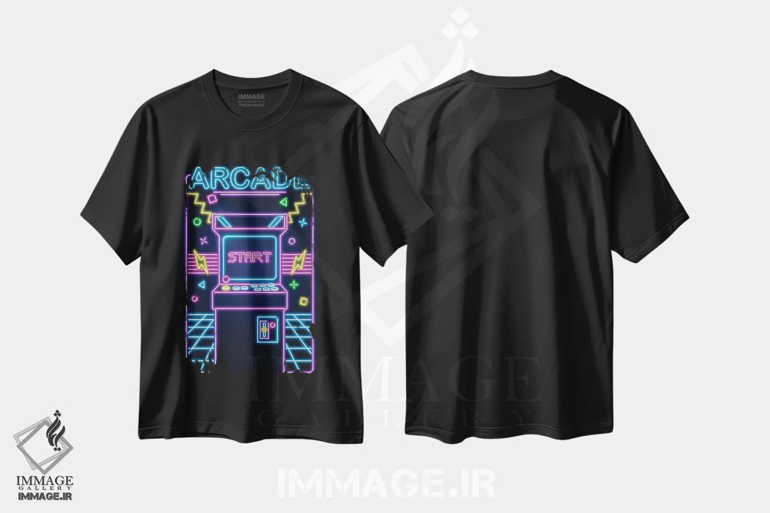 تیشرت مشکی طرح دار آرکید نئونی، هنر دیجیتال اثر دانی آرت | فروشگاه ایماژ
